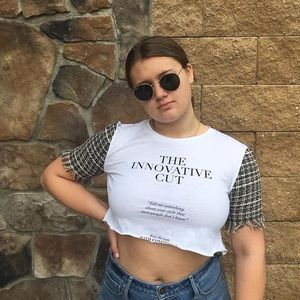 “the innovative cut” reworked, graphic tee.